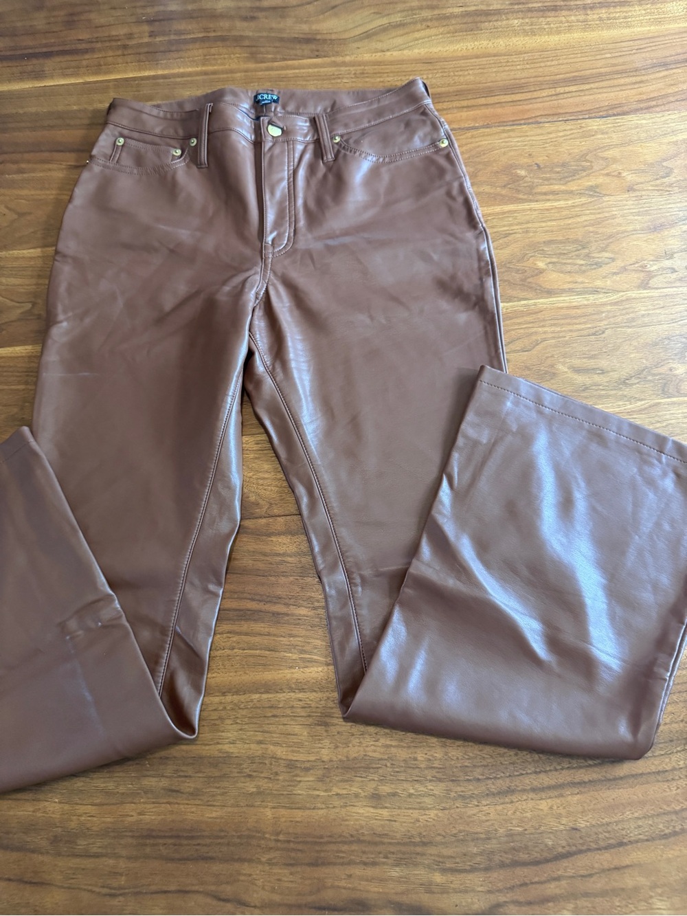 J Crew Chocolate Brown Faux Leather Jeans Pants Vegan Pleather Flare Boot Sz 30